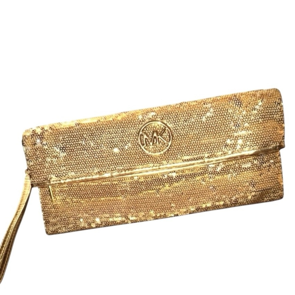 Michael Kors Wristlet Clutch Women Gold Silver Sequin Pouch Evening Bag NWOT